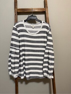 Paper Crane White & Black Striped Scoop-Neck Pullover